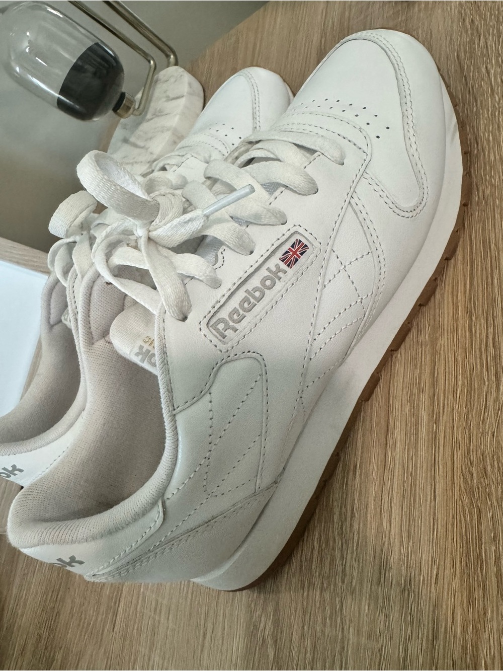 Reebok Men's White Leather Sneakers with Gum Outsole